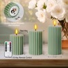 Yongmao Flameless Pillar Candles Stripe Design with Remote Timer, Green
