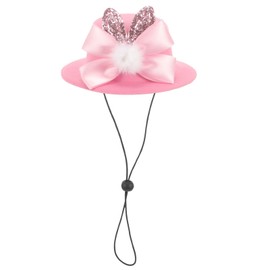 LOGOFUN Pet Easter Hat Plush Top Cap with Sequins Bunny Ear Dog Bowknot Top Hat with Adjustable Strap for Cat Kitten Puppy Accessories - Pink