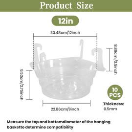 Hanging Basket Water Catcher 10Pcs 12 Inch Hanging Basket Drip Pan with Built-in Hooks Hanging Plant Water Catcher for Indoor & Outdoor