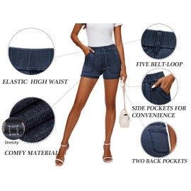 HVEPUO Womens Tummy Control High Waisted Mom Short Jean Shorts with Pockets Vacation Stretch Y2K Blue Jean Shorts for Women Navy Blue S