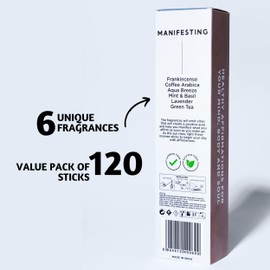 Folkulture Incense Sticks - Set of 6 (120 Insense Sticks) - Frankincense Incense Sticks, Coffee Arabica, Aqua Breeze, Mint and Basil, Lavender - Incense Sticks Multipack (Manifesting)