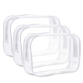 Pack of 3 Cosmetic Bags, Toiletry Bag, PVC Waterproof Cosmetic Bag, 20 x 13.5 x 6 cm, Travel Makeup Bag, Waterproof, Lightweight, Small Makeup Bag for Women, Men, transparent