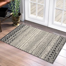 Nailttos - Alfombra marroquí, de 2 x 3 pulgadas, color negro envejecido, antideslizante, pequeña, suave de pelo bajo, lavable, para puerta, interior, entrada, recámara, cocina, baño