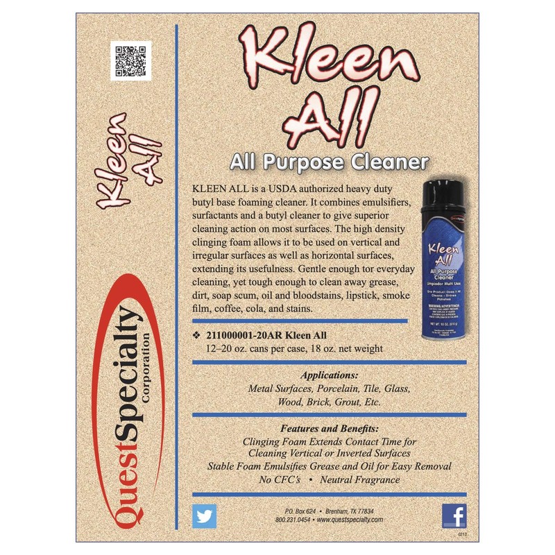 Quest Specialty KLEEN ALL All purpose Cleaner, 20 oz. can,