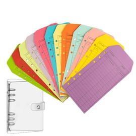LOYELEY Cash Envelopes Budget 6 Holes Money Management Budget Sheet for Home Work Budget Sheet Money Management Household Budget (12 Colors, 12 Cash Envelopes + 1 Transparent Binder)