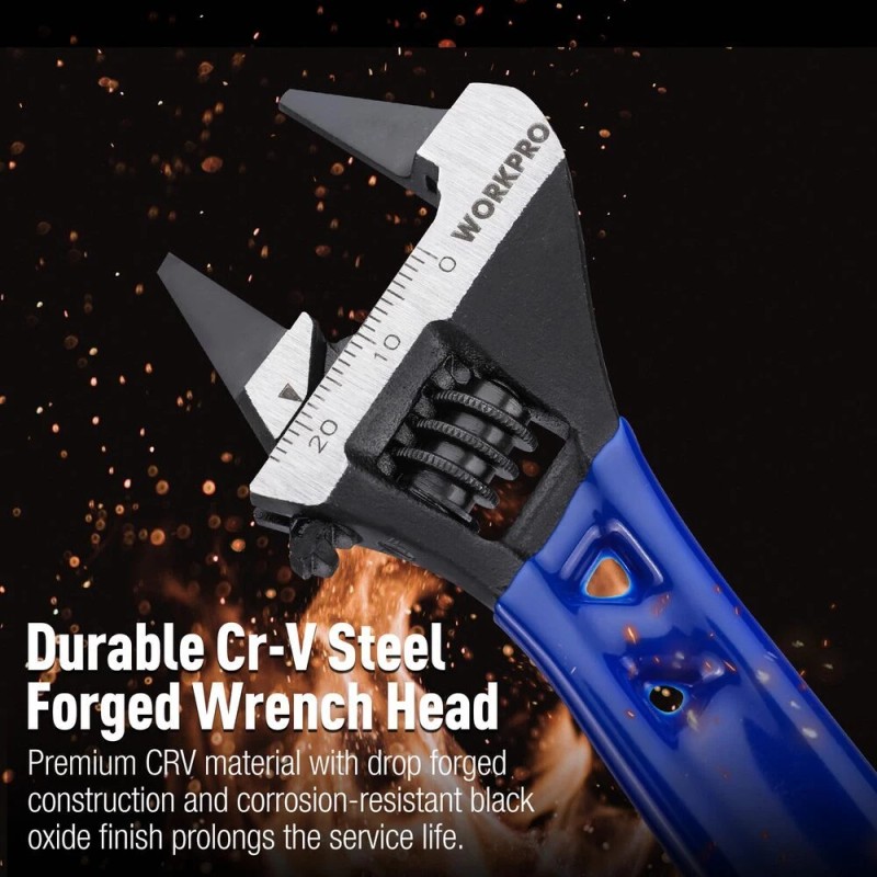 WORKPRO 4" Thin Jaws Stubby Wide Opening Adjustable Wrench w/2mm