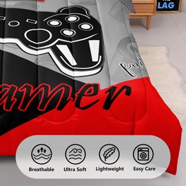 Z.Jian HOME 6 Pieces Gaming Bedding Set Queen Size for Boys Gamer Comforter Set for Boys Girls Kids Teens 6 Piece Bed in A Bag Video Game Bedding for Gamer Room Decorative Queen08