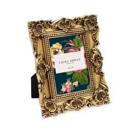 Laura Ashley 2x3 Gold Ornate Textured Hand-Crafted Resin Picture Frame with Easel, for Tabletop & Wall Display, Decorative Floral Design Home Décor, Photo Gallery, Art & More (2x3, Gold)