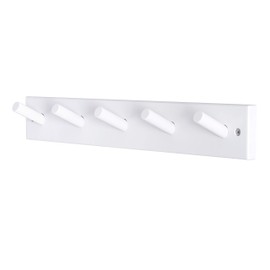 DSEAP Wall Mounted Coat Rack: 16-Inch Hole to Hole, 5 Peg Coat Hanger Hooks for Hanging Towels, Hats, Clothes - White