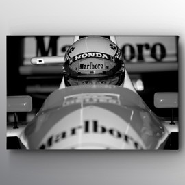 Ayrton Senna Black And White Formula 1 Famous Print Wall Art Canvas Home Decor - Various Sizes (12in x 8in Gallery Wrapped)