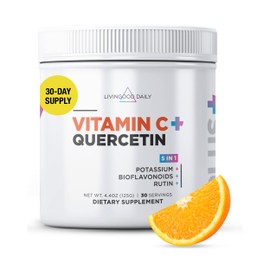 Livingood Daily High Dose Vitamin C Powder Supplement, 2,600 MG Ascorbic Acid Powder Supports Immunity & Skin Health, Powdered Vitamin C with Quercetin, Sweetened with Stevia, Vegan, 30 Servings