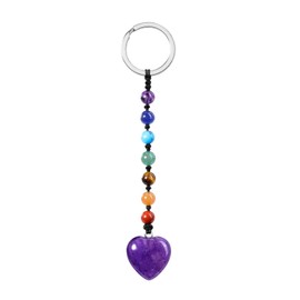 CrystalTears Heart Keyring 7 Chakra Beads Pendant Key Ring Gemstone Bag Pendant Talisman Spiritual Gifts, Quartz crystal