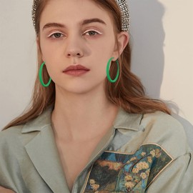 WIKMAB Bohemian Simplicity 70s 80s Classic Vintage Big Alloy Hoop Earrings Retro Neon Party Circle Disc Baked Enamel Earrings for Women (4 Green)