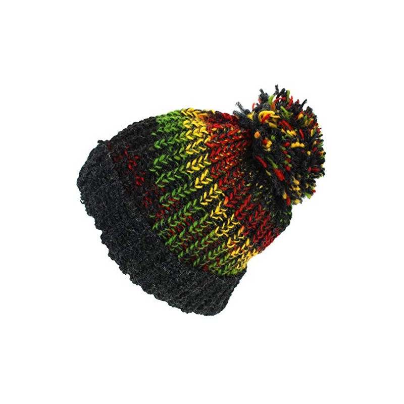 LOUDelephant Wool Knit Beanie Bobble Hat - Rasta