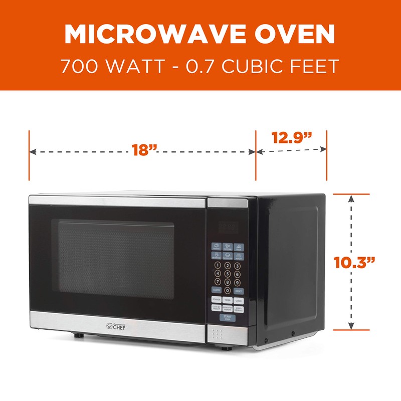 Commercial Chef Countertop Microwave Oven, 0.7 Cubic Feet, Stainless Steel