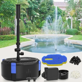 AquaMiracle All-in-One Fountain Kit with 3 Spray Patterns, Koi Pond Filters for Outdoor Ponds 200-350 Gal, 400GPH Pond Fountain Pump for Garden, Water Feature, Bird Baths