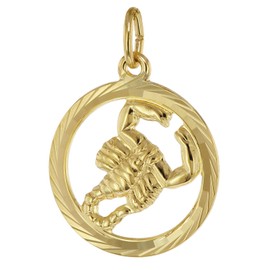trendor Zodiac Sign Scorpio 333 Gold Pendant Diameter 16 mm Fashionable Zodiac Sign Pendant Made of Real Gold for Men and Women Elegant Gift Idea 39000-11, Gold