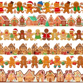 Seajan 6 Pcs 197 ft Christmas Bulletin Board Borders Decorations Gingerbread Border Trim Decor Gingerbread Man Gingerbread House for Christmas Home Office Windows Blackboard
