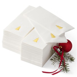 By Madee 100 Pack Christmas Napkins Disposable with Metallic Gold Stamped for Extra Fancy Look | Linen Feel Disposable Christmas Hand Towels for Bathroom (Gold Tree)