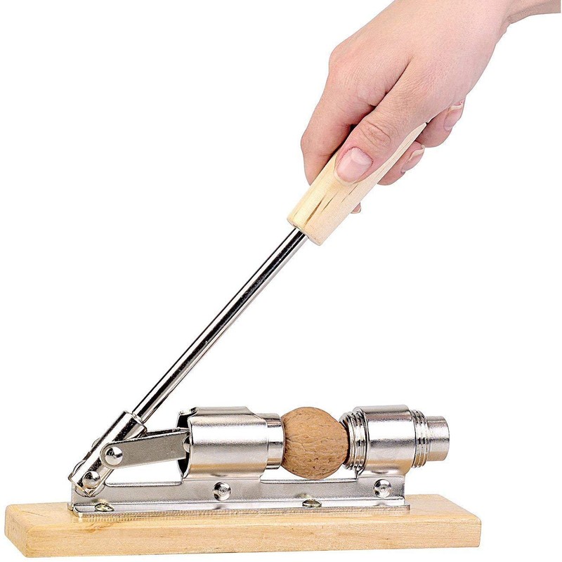 XLKJ Nutcracker Walnuts, Walnut Cracker with Wooden Base Handle, Stainless