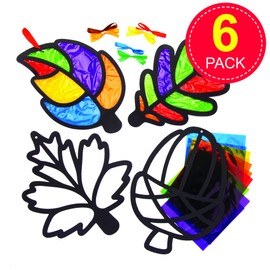 Baker Ross AW854 Leaf Stained Glass Decoration Kits, Autumn and Winter Arts and Crafts (Pack of 6), Assorted