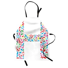 Ambesonne Letter H Apron, Communication Tool Writing Language Element H Designed in Musical Notes Print, Small Apron Bib with Adjustable Ties for Baking Painting, Small Size, Multicolor