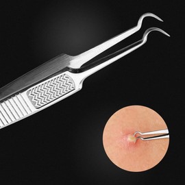 3pcs Stainless Steel Blackhead Tweezer Kit - Curved Pimple for Blackheads, Whiteheads - Anti-Slip, Safe for Facial Care, Silver