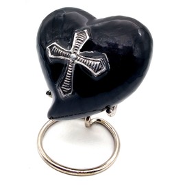 Heart Cremation Urn for Human Ashes Adult | Funeral Decorative Religious Cross Urns for Women and Men Carefully Handcrafted Keepsake Cremation Heart Shaped Urn Comes with Stand & Gift Box (Black)