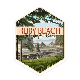 Die Cut Sticker Ruby Beach, Washington, Washington Coast, Contour Vinyl Sticker 3 to 6 inches, (Waterproof Decal for Cars, Water Bottles, Laptops, Coolers), Large