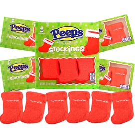 Needzo Stocking Marshmallow Peeps, Festive Christmas Candy Treats for Holiday Parties and Stockings (Pack of 5)