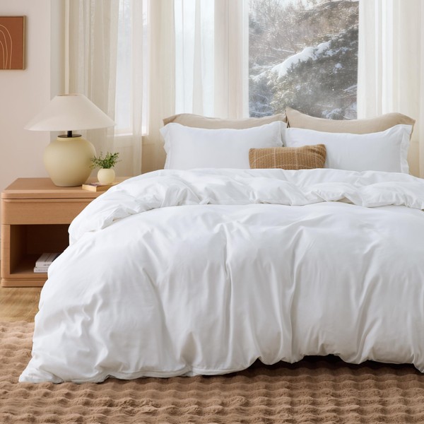 Bedsure White Duvet Cover Queen Size - Soft Double Brushed