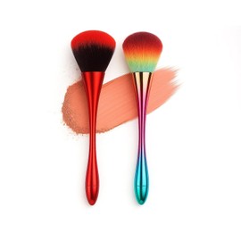 Powder Makeup Brush Set, Soft Domed Heads, Red And Rainbow Handles, 2-Piece