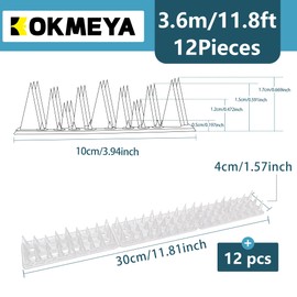 KOKMEYA Bird Spikes,Clear 12 Pack,Bird Spikes for Outside to Keep Cats, Raccoons, Squirrels, Pigeons Away, Cat Spikes for Indoor & Outdoor Garden,11.8 Ft,Plastic Spike for Fences