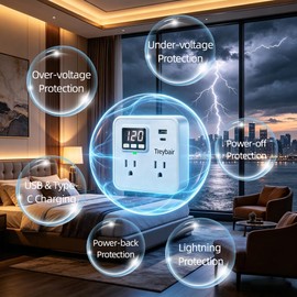 Surge Protector Power Strip Voltage Protection with USB Type-C, 80V-140V Power Surge Protectors for Refrigerator, TV, Computer | LED Display Voltage Monitoring Fireproof UL94V-1,2 Pack