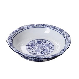 LLPUSLUO Chinese Blue and White Porcelain Deep Plate, Glazed Dinnerware for Home Kitchen, Deep Soup Bowl, Salad Plate (10 inches)
