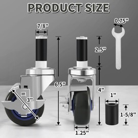 Besitu 3 Inches Prep Table Wheels Set of 4, Expanding Stem Caster Fit 7/8" and 1" ID Tube Leg with Side Brake for Stainless Steel Table, Cart, Furniture Legs, Commercial Kitchen Appliances, Workbench
