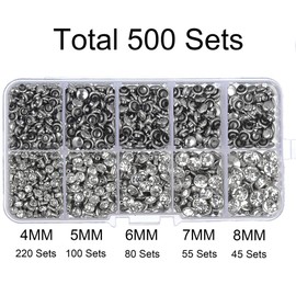 500 Sets Cz White Clear Crystal Rivets Rapid Rhinestone Silver Color Stud Rivets fit for DIY Leather-Craft and Garment (Mixed 01)