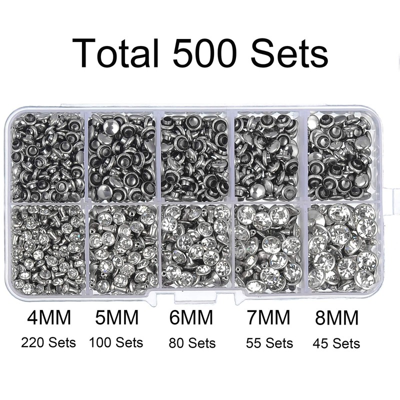 500 Sets Cz White Clear Crystal Rivets Rapid Rhinestone Silver