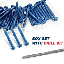 FVSCM 1/4" x 2-1/4" Concrete Screw Anchor,Flanged Hex Slotted Head, Drill & Driver Bits Included, for Concrete, Block & Brick(36pcs/Box)