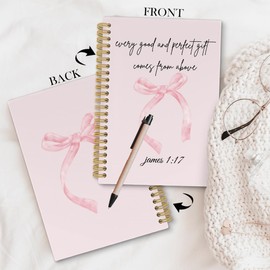 laveliabel Pink Bow Coquette Notebook - Pink Preppy Christian Notebook Journal, Pink Office Supplies, Bible Journal Notebooks for Note Taking, Bible Journaling Notebook, Spiral Notebook 5.5x8.3 Inches