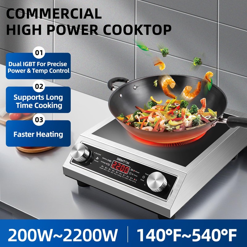 DRINTON Induction Cooker, 2200W Commercial Induction Cooktop, Large Countertop Burner