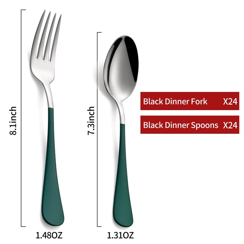 Onlycooker 24 piece Green Forks and Spoons Silverware Set,Green Handle