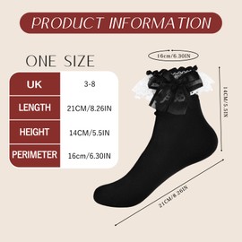 GoGou Ruffle Socks for Women Lace Socks Black White Socks Women's Breathable Ballet Socks for Women Girls, black, One size fits all