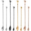 AnSaw Gold 10-Inch Stainless Steel Cocktail Spoon with Leaf Handle