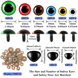 SANNIX Pack of 90 12-30 mm Safety Eyes and Safety Noses Large Safety Eyes for Crochet Animals Plastic Button Eyes for Sewing with Washers for Doll, Plush Toy, Teddy Eyes