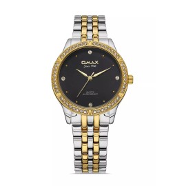 OMAX GOLD PLATED RHINE WHITE DIAL 2 TONE STAINLESS STEEL QUARTZ WATER RESISTANT