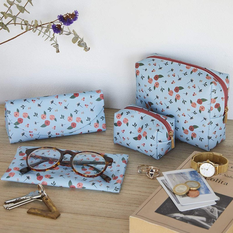 balvi Bloom Cosmetic Bag Blue with Zip for Carrying Makeup