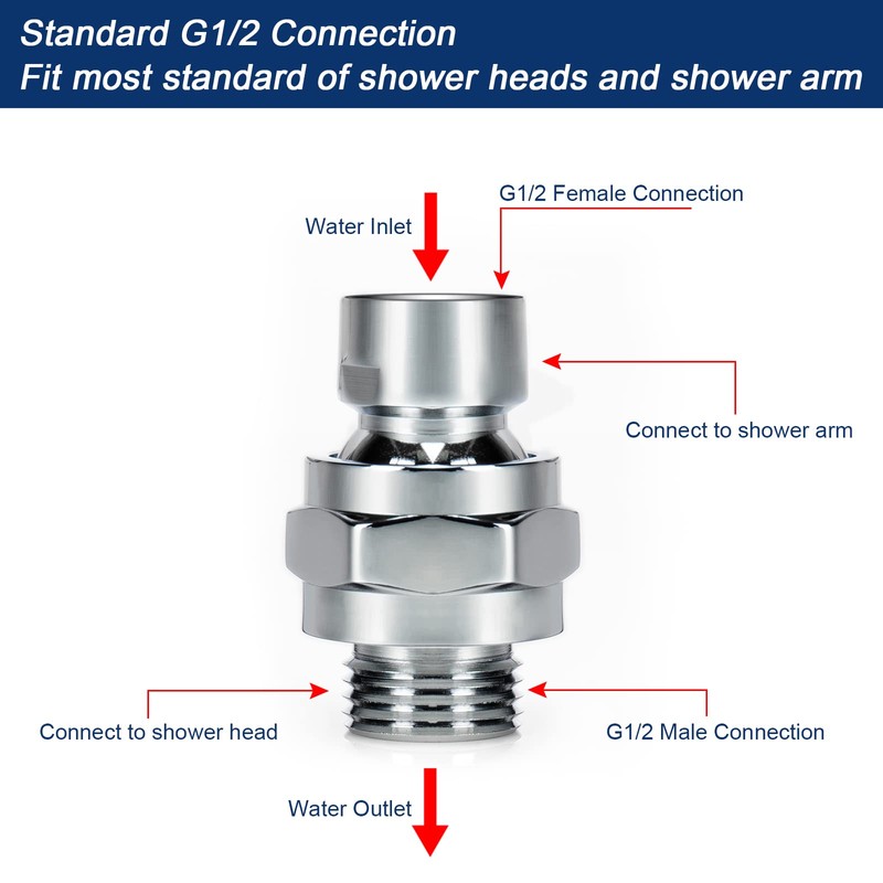 NearMoon Shower Head Swivel Ball Adapter - Solid Brass Shower