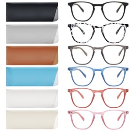 VIDEBLA 6 Pack Blue Light Reading Glasses for Women Men Spring Hinge Round Computer Readers Lightweight Anti Eyestrain Eyeglasses (1-(6glasses 6 Holster), 1.75, multiplier_x)