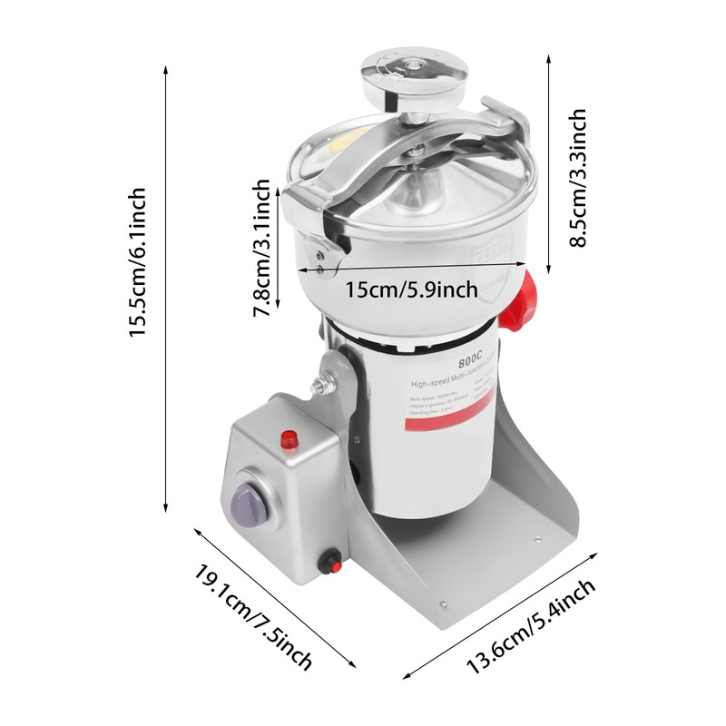 WUSILILU 800g Electric Grain Mill Grinder, 3500W 30000RPM Commercial Grinders,